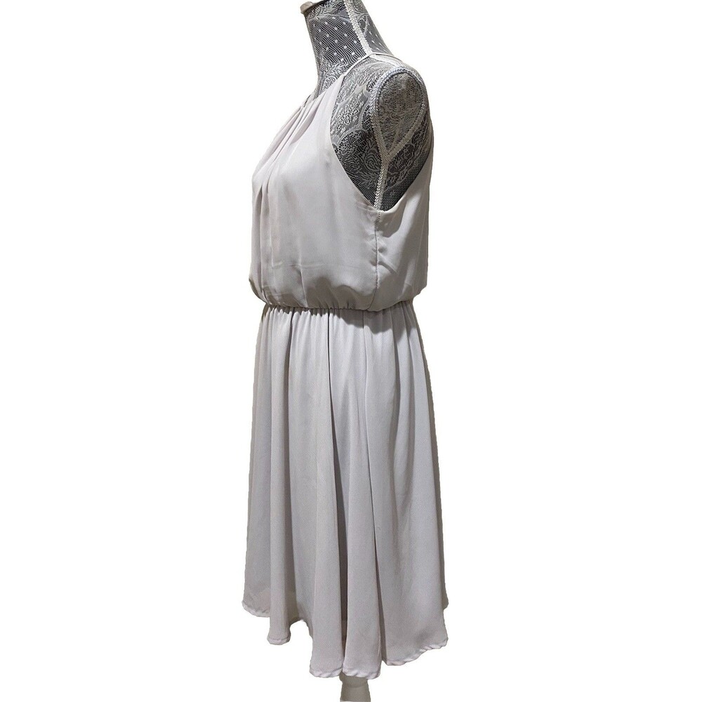 Lush Womens L Gray Chiffon Halter Mini Dress Pleated Blouson Party Cocktail Gown - Picture 5 of 16